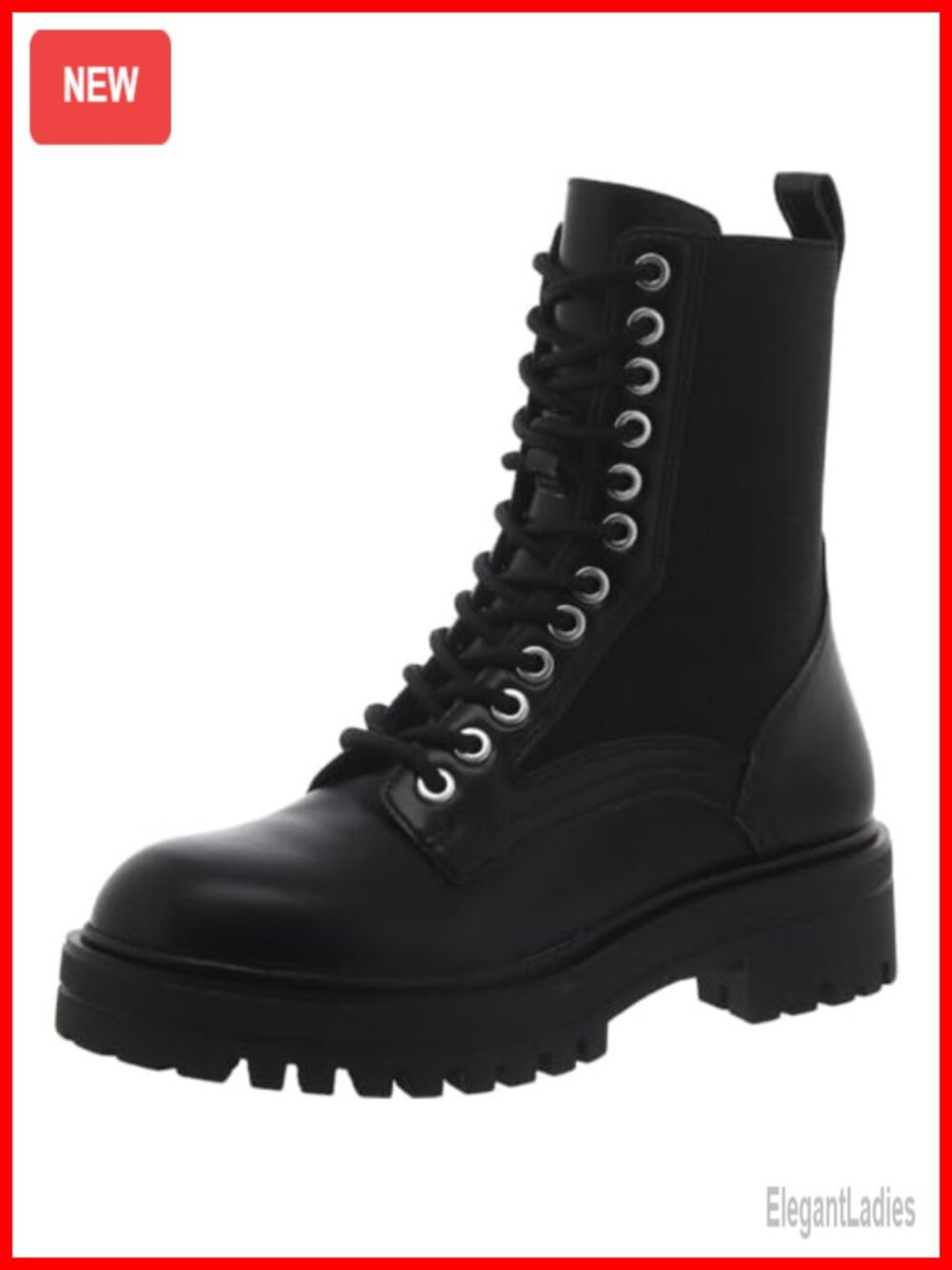 Steve Madden Kenny Leather Mid-Calf Boots Lace Up Block Heel Combat Boot